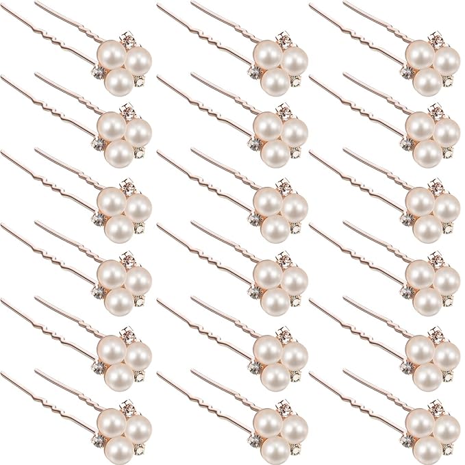 WILLBOND 18 Pcs Pearl Hair Pins Bridal Wedding Hair Accessories Crystal Bobby Pin for Brides Bridesmaids Flower Women Girls(Rose Gold)