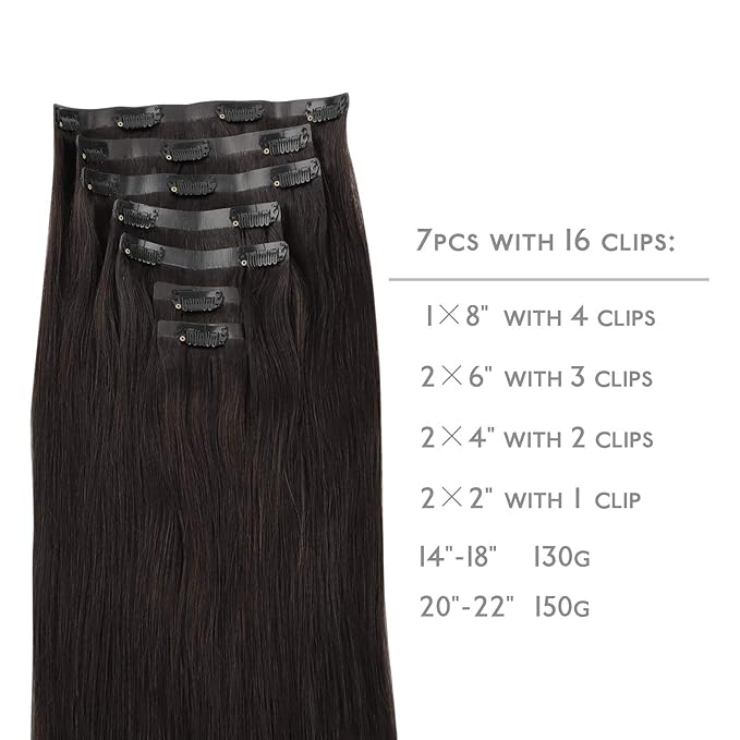 WENNALIFE Seamless Clip In Hair Extensions Human Hair, 24 Inch 160g 7pcs Dark Brown Hair Extensions Clip in Human Hair Invisible PU Skin Weft Natural Remy Human Hair Extensions