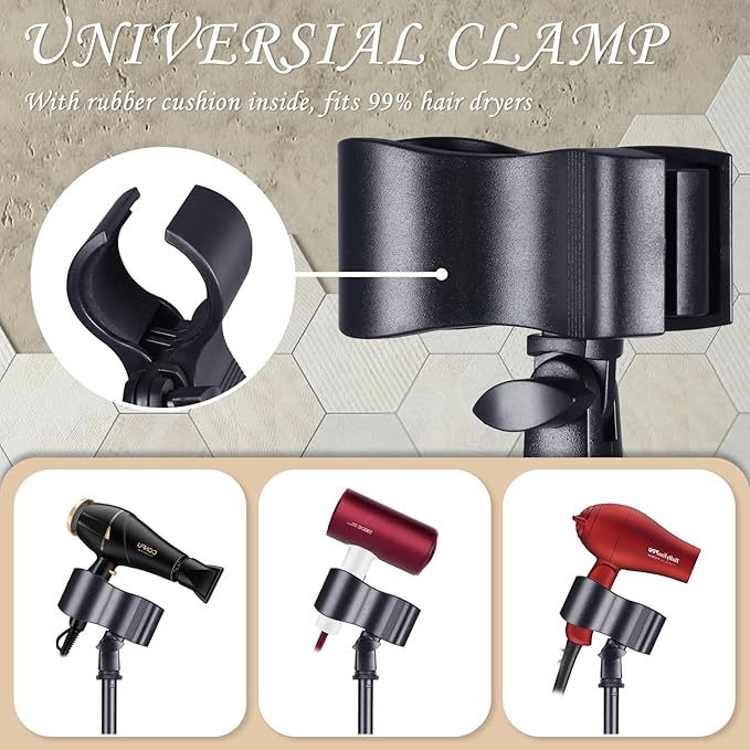 Hands-Free Rotatable Hair Dryer Stand with Adjustable Height and Heavy Base for Salon and Home Use - Ideal for Women and Pets