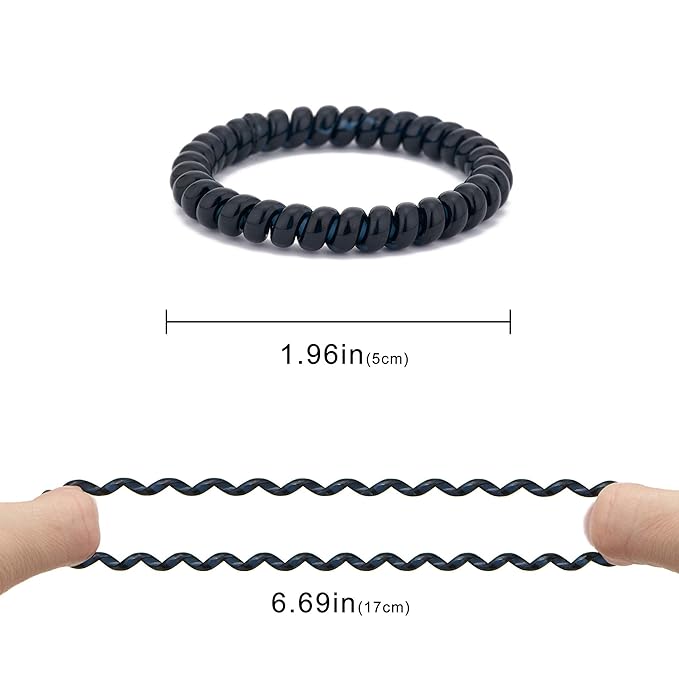 Spiral Hair Ties (Thin Black, 12 Pcs) - Plastic Spiral Coil Ponytail Holders for Women, No Crease Phone Cord Ties for All Hair Types