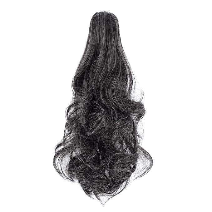 Claw Clip Ponytail Extension 18" Clip in Wavy Ponytail Hair Extensions Long Pony Tails for Women Extensions Dark Brown mix White Wave Hairpiece