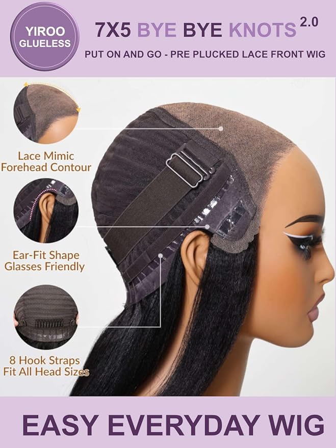YIROO Burmese Bye Bye Knots Curly Wig Human Hair with Finger Coil Ends,Glueless Wig Human Hair Pre Plucked Pre Cut 7x5 Lace Front Wig Pre Bleached Wear and Go Beginner Friendly 150% Density 24Inch