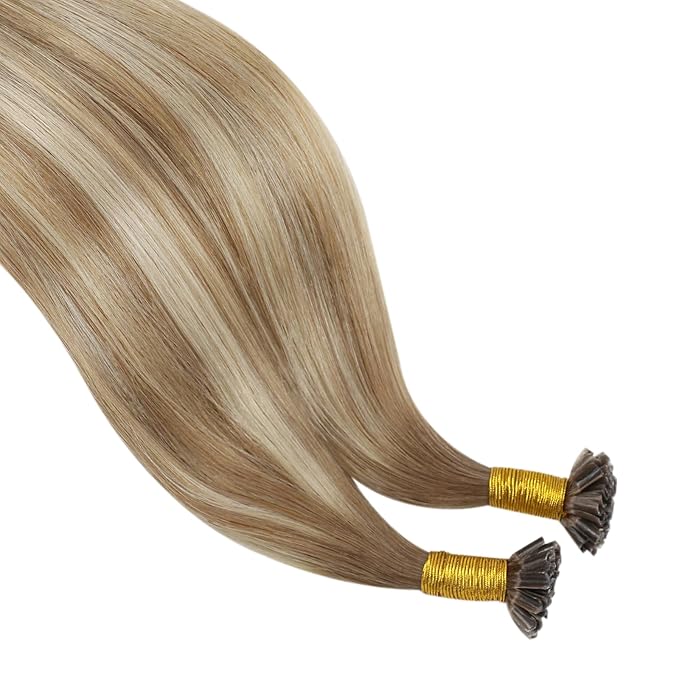 YoungSee Utip Hair Extensions Human Hair Balayage Light Brown Ombre Platinum Blonde U Tip Keratin Hair Extensions for Natural Looking Ktips Extension Real Human Hair Ombre Silky Straight 16In 1G/S 50G