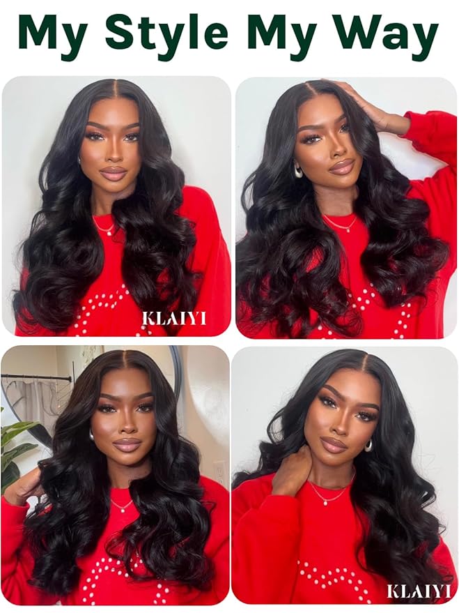 KLAIYI Body Wave Bye Bye Knots Glueless Wig 7x5 Pre Cut Lace Front Wigs Human Hair Wear and Go Wigs for Beginners Pre Bleached Pre Plucked Pre Everything 3S Easy to Ready to Wear Loose Wave Wig 20Inch