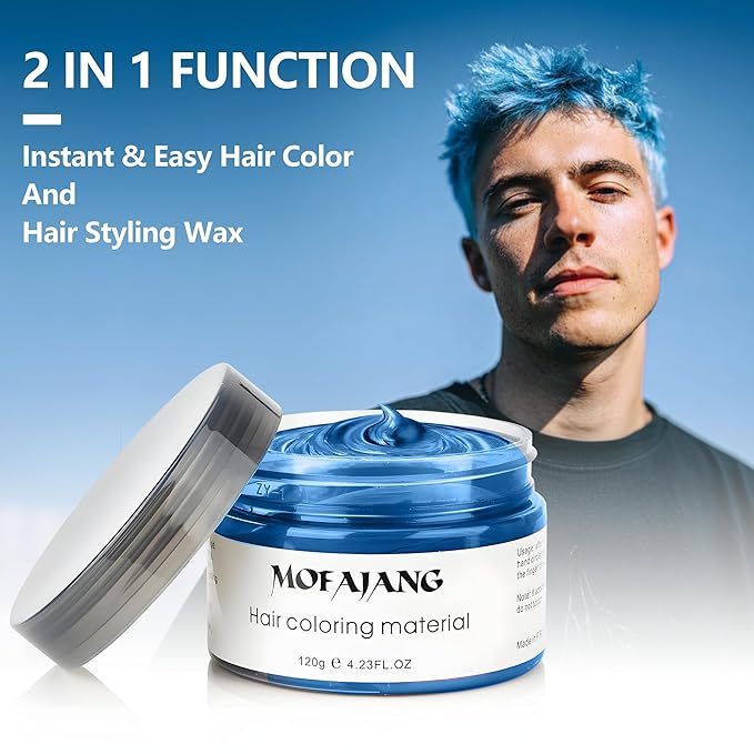 SOVONCARE Blue Temporary Hair Color Wax Washable Hair Dye for Men & Women, All-Day Hold Disposable Hair Styling Clays for Party, Cosplay & Daily 4.23 oz