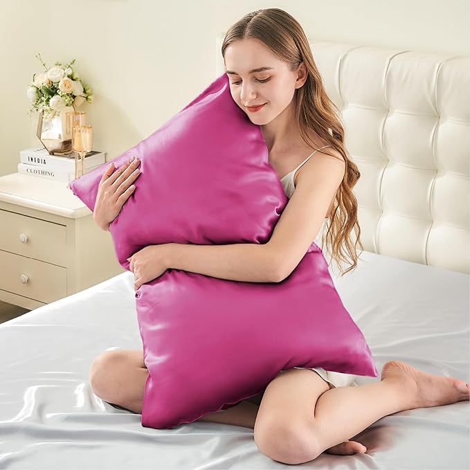 INFIIXSO Mulberry Silk Pillowcase for Hair and Skin, Silk Pillow Cases King Size with Hidden Zipper 20x40 Inches, Extraordinary Smooth and Soft Cooling Pillow Cases for Hot Sleepers(Hot Pink, 1 Pack)