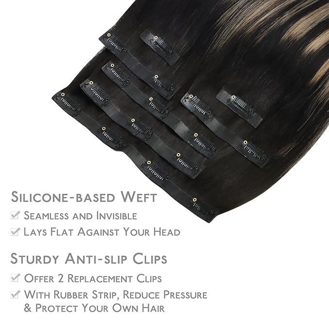 WENNALIFE Seamless Clip In Hair Extensions, 14 Inch 130g 7pcs Natural Black to Light Blonde Hair Extensions Clip in Human Hair Invisible PU Skin Weft Natural Remy Human Hair Extensions