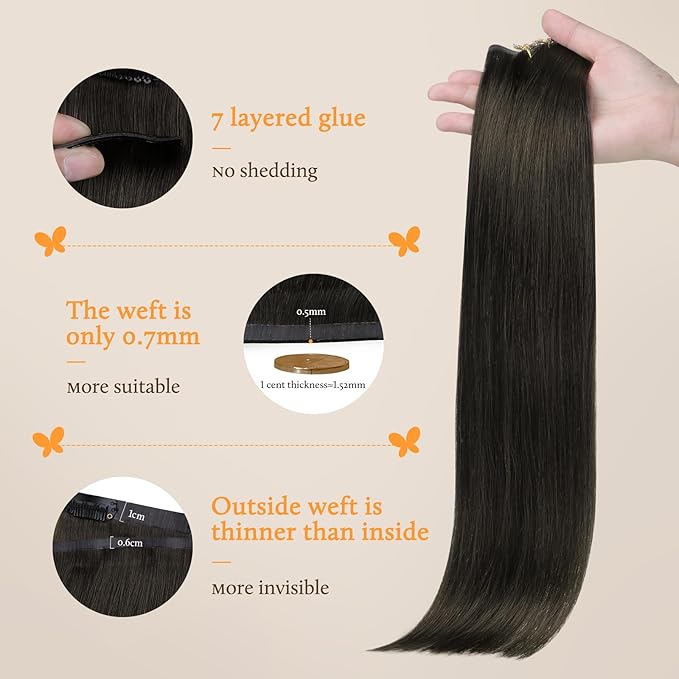 DOORES Human Hair Clip in Extensions - Mocha Brown, 22 Inch, 7pcs 110g - Seamless Remy Hair With Invisi Edge, Skin Weft Straight Hair