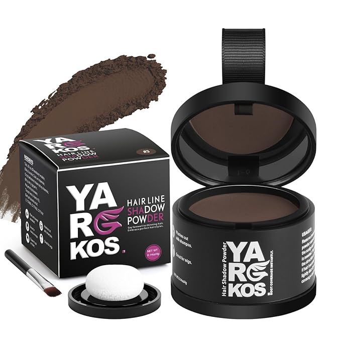 Hairline Shadow Powder, Dark Brown, Root Touch Up Powder for Instantly Gray Hair Cover Up, Women Color Root Coverage for Thinning Grey, Mens Roots Concealer for Hair Loss Beard Line, #3