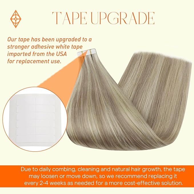 Full Shine 20 Inch Tape in Hair Extensions Color 18 Ash Blonde and 613 Yellow Blonde Tape in Extensions Seamless Real Remy Human Hair 50G 20 Pcs Invisible Skin Weft for Wedding Natural