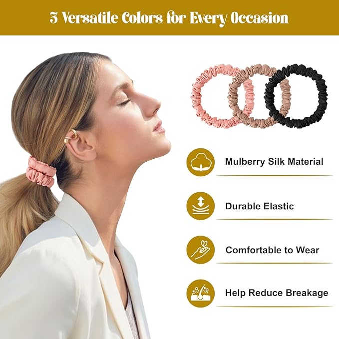 6Pcs Silk Hair Ties Small 22 Momme 100% Pure Mulberry Silk Scrunchies for Women Girls Thin Skinny Hair Sleep Scrunchies No Damage