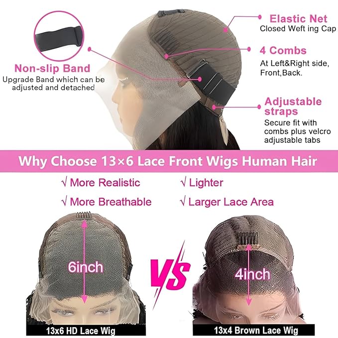 18 Inch 13x6 Deep Wave Lace Front Wigs Human Hair 200 Density 13x6 HD Lace Front Wigs Human Hair Pre Plucked Deep Curly Glueless Wig 100% Virgin Human Hair Lace Front Wigs for Women