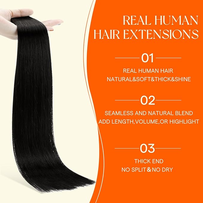 Full Shine Black Invisible Machine Remy Tape in Hair Extensions Human Hair Color 1B Double Sided Seamless Injection 16Inch Tape ins Real Human Hair Extensions 20Pcs 40G for Wedding Natural