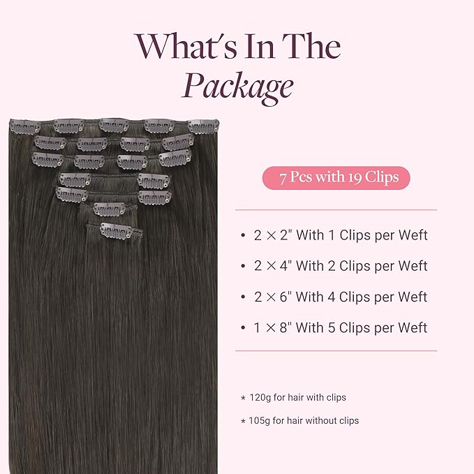 GOO GOO Clip in Hair Extensions Real Human Hair, Remy Human Hair Extensions Clip ins for Women, Natural Human Hair, 14inch 120g 7Pcs, 1C Mocha Brown