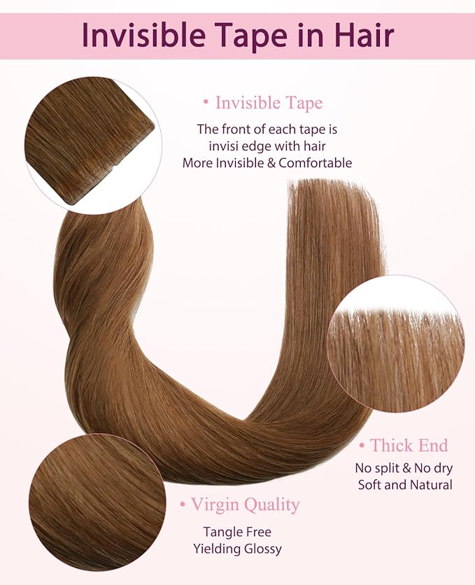 Pinkpearl Invisible Tape in Hair Extensions Human Hair, 20pcs 18inch 50g #33 Auburn Injection Tape in Extensions Real Remy Straight Seamless Silky Human Hair Injected