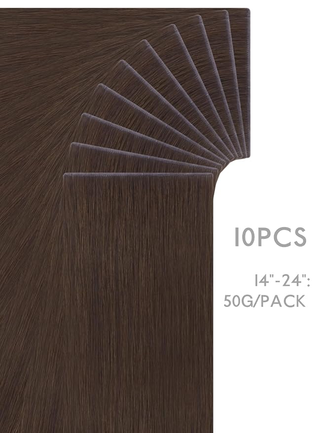 WENNALIFE Invisi Edge 8cm Tape in Hair Extensions Human Hair, 18 Inch 50g 10pcs, Chocolate Brown Invisible Remy Tape Ins Straight Reusable Natural Injected Weft Extensiones De Cabello Humano