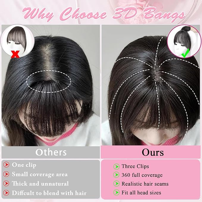 Hair Toppers for Women Real Human Hair Clip in Bangs 360° Cover Remy Human Hair Topper with Bangs for Thinning Realistic Scalp Upgrade Swiss Lace Base Hairpieces Cover Gray Hairy Roots Medium Brown