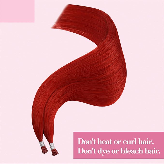 YoungSee Itip Human Hair Extensions Red I Tip Hair Extensions Human Hair Red 16Inch 40s 25g Itips Hair Extension Real Human Hair Cold Fusion Hair-Extension Colored for Party Highlights