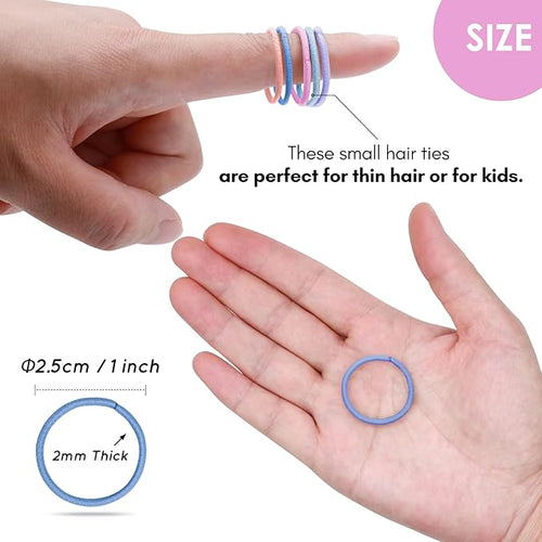 120 Pcs Small Hair Ties for Thin Hair & Kids - 1 Inch, 2mm No-Damage Elastic Bands in, Pastel