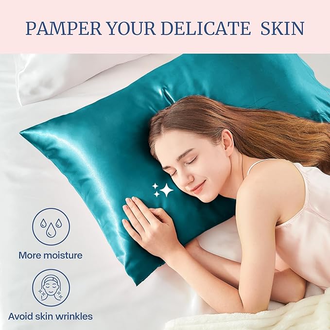 BEDELITE Satin Pillowcase for Hair and Skin, Super Soft Similar to Silk Pillow Cases 4 Pack with Envelope Closure, Cooling Pillowcases for Women Men (20"x30" Queen Size, Teal)