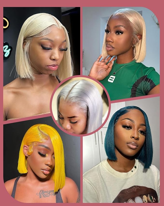 Alididi 613 Blonde Bob Wig Human Hair Straight 13x6 Transparent Lace Front Wigs Human Hair Pre Plucked Glueless Short Bob Wig human hair 180% Density 613 bob wigs for black women 12 Inch