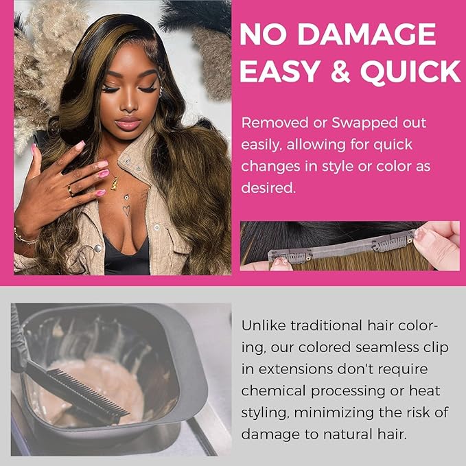 Lashey 4pcs 50g Medium Brown Seamless Clip in Hair Extensions Human Hair for Highlight Effect 22 Inch Long Straight Human Hair Clip in Extensions with Soft PU Wefts