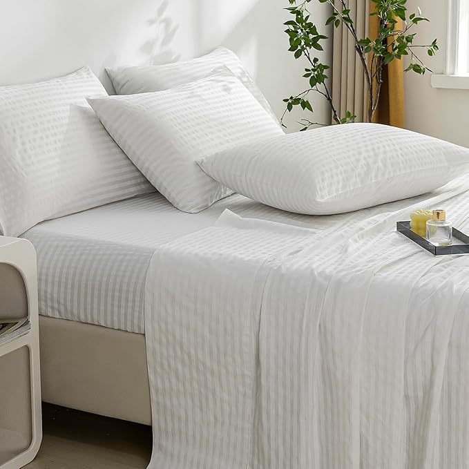 JELLYMONI 100% Natural Cotton Striped Standard Pillowcases Set, 2 Pack Satin Stripe Pattern Printed Pillow Covers with Envelope Closure (Pillows are not Included)