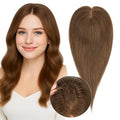 Real Human Hair Toppers for Women 3.54"*4.72" Silky Base 150% Density No Bangs Adjustable Parting Clip-In Topper Hairpieces for Women with Thinning Hair 14 Inches Medium Brown
