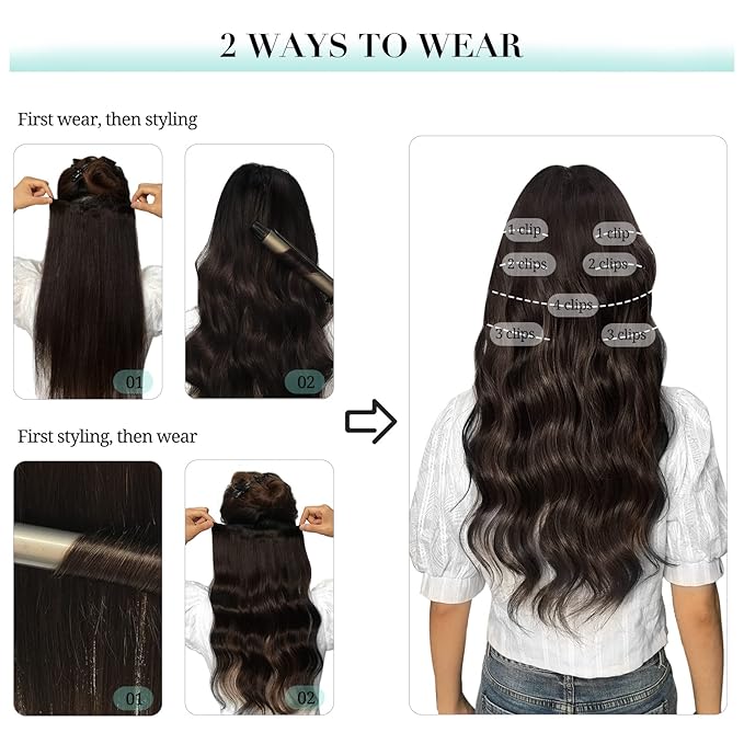 DOORES Clip in Hair Extensions, Medium Auburn 22 Inch 7pcs 120g, Remy Hair Extensions Clip in Human Hair Extensions For Women Clip in Natural Hair Extensions Thick Silky Straight