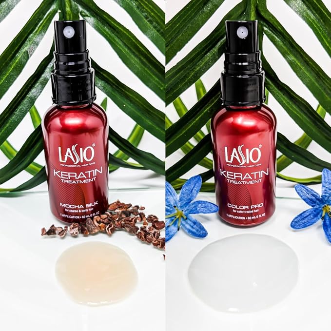 Lasio Pro Keratin Hair Treatment Kit for Salon Use– Includes Keratin Tropic, One Day, Mocha Silk, Color Pro & Hypersilk Clarifying Shampoo (2 Oz Each – Reduces Curls, Eliminates Frizz, Repairs & Shine