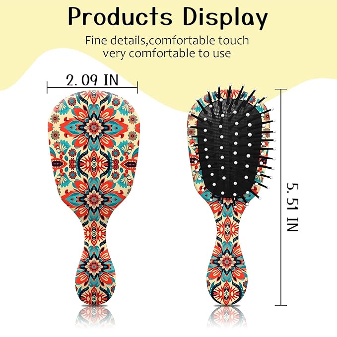 Mini Hair Brush,Cute Detangling Travel Hair Brush,Soft Bristles for Effortless Tangle Removal,Detangler Hairbrush for Women Men Boys Girls Kids Wet Dry All Hair Types (Red Bohemia, Mini)
