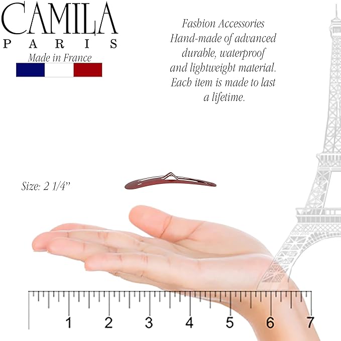 Camila Paris CP1330F French Hair Barrettes Clips, Snap Hair Slides Clic Clac for Women, Styling Girls Side Slide-in Metal Snap Pin Hair Accessories for Women. Strong Hold, No Slip Grip, Made in France