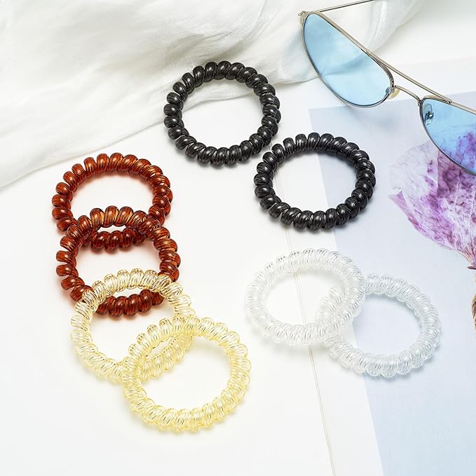 Coil Hair Ties for Thick Ponytail Holder Women No Crease Hair Ties Phone Cord Hairties with Plastic Spiral(Colourful Style 2)