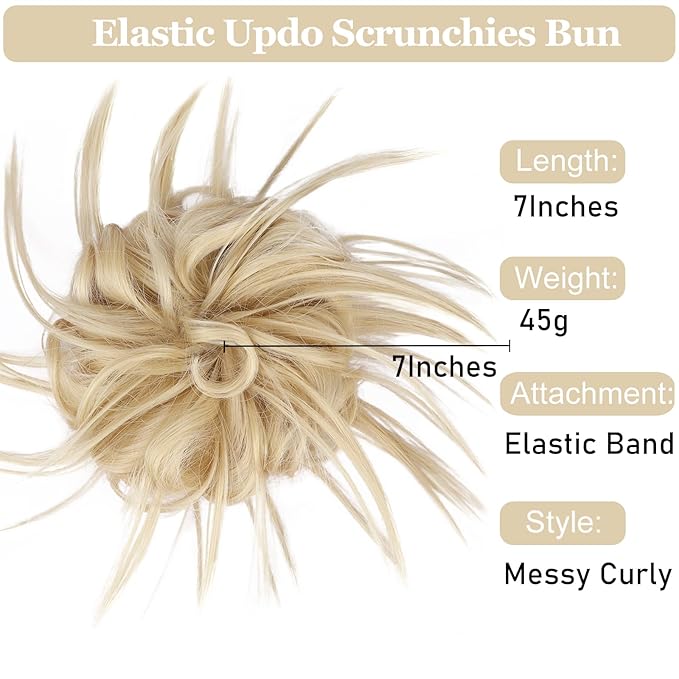 HMD Tousled Updo Messy Bun Hairpiece Hair Extension Ponytail with Elastic Rubber Band Updo Ponytail Hairpiece Synthetic Hair Extensions Scrunchies Ponytail Hairpieces for Women