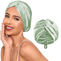 Adjustable Silk Satin Hair Bonnet for Sleeping Women, Double Layer, Silk Hair Wrap for Sleeping Women Men, Curly Natural Braid Straight Unisex - Green