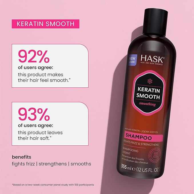 HASK Keratin Smoothing Shampoo + Conditioner Set | For All Hair Types, Sulfate-Free, Paraben-Free, Gluten-Free, Cruelty-Free, Color Safe | 12oz each
