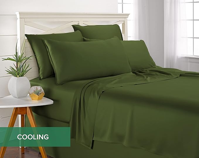 King Pillowcases by Pure Bamboo, Genuine 100% Organic Viscose Derived from Bamboo, Luxuriously Soft & Cooling, Double Stitching, Envelope Closure (2 King Pillowcases, Pesto)