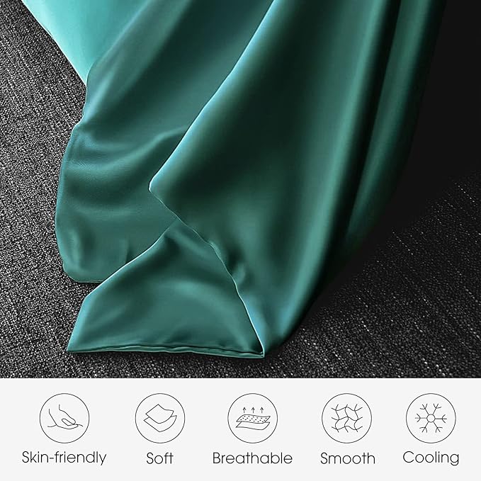 100% Silk Pillow Cases 2 Pack Queen Size Mulberry Silk Pillowcase for Hair and Skin Set of 2 Highest Grade 6A Silk Soft Breathable with Hidden Zipper, Teal