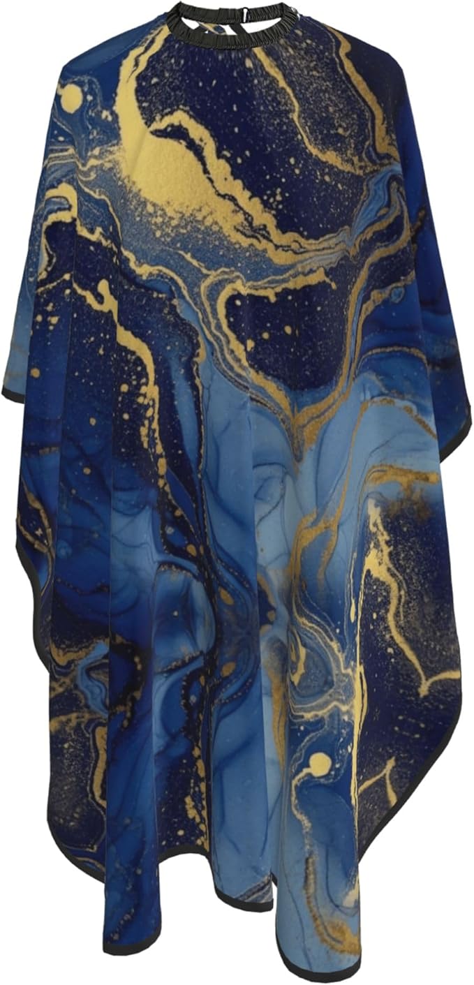 Salon Haircut Capes Luxury Marble Texture Gold and Blue Hair Dress Apron Cloak, Adjustable Hairdresser Apron for Hairstylists, Easy Clean