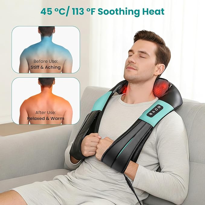 Nekteck Shiatsu Neck and Back Massager with Soothing Heat, Electric Deep Tissue 3D Kneading Massage Pillow for Shoulder Leg Full Body Muscle Pain Relief, Car Office and Home Use