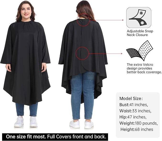 Professional Barber & Salon Cape with Sleeves | Large Hair & Water Repellent Cutting Cape with Adjustable Snaps