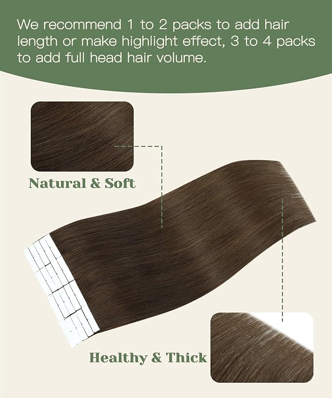 SURNEL Injected Invisible Tape in Hair Extensions Human Hair 20 Inch #4 Chocolate Brown Seamless Tape ins 20 Pcs 45g(#4,20)