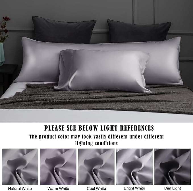 TELUS Pillow Cases Queen Size 2 Pack, Bamboo Rayon & Lyocell Pillowcase with Envelope Closure, Cooling Breathable Pillow Cover for Hot Sleeper & Night Sweats, 20x30 inch, Deep Grey