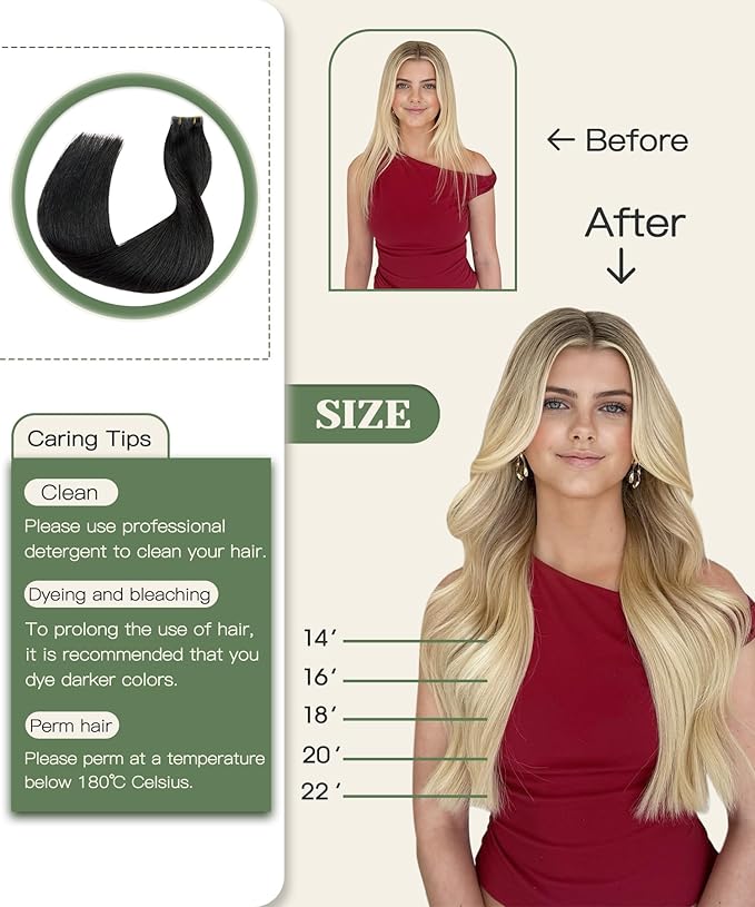SURNEL Injected Seamless Tape in Hair Extensions 20 Inch Natural Black Invisible Tape in Extensions Human Hair 20Pcs 45g(#1B,20)