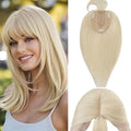 Rich Choices Real Human Hair Topper for Women With Bang - 100% Remy Hair for Thinning Hair, Clip in Silk Base, 10 Inch #60 Platinum Blonde