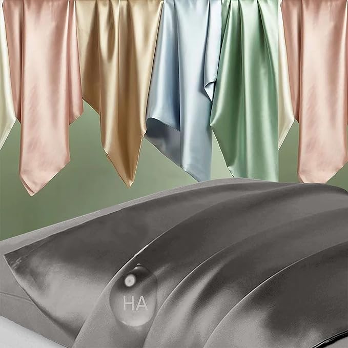 Silk Pillowcase for Hair and Skin, Mulberry Silk Pillow Cases Queen Size, Anti Acne Cooling Beauty Sleep Both Sides Natural Silk Satin Pillowcases with Hidden Zipper, Gifts for Women Men, Dark Gray