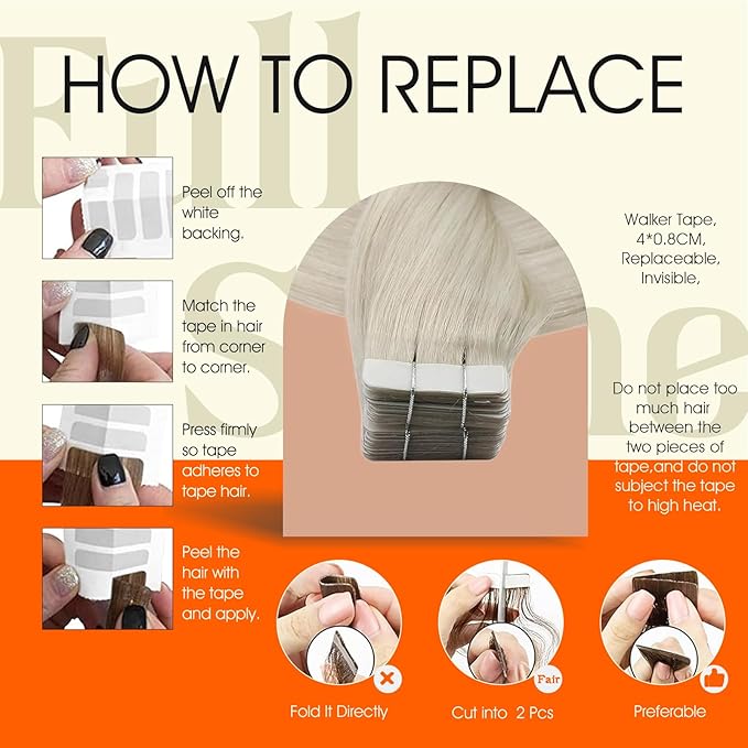Full Shine Tape In Hair Extensions White Blonde Tape Hair Extensions Real Human Hair Lightweight Seamless Skin Weft Silky Straight 16Inch Remy Brazilian Extension 50G 20Pcs Natural