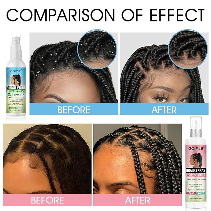 Braid Spray Rose Mint for Dreads, Dreadlocks, Locks - No-Water Braid Shampoo for Locs, Twists, Weaves - Rinse-Free Dreadlock Shampoo for Build-Up - Braid Oil for Soothes Moisturizes Dry & Itchy Scalp