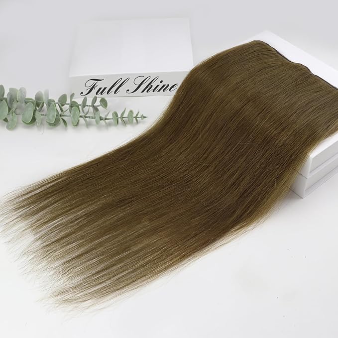 Full Shine Human Hair Clip in Extensions Brown Clip in Hair Extensions Medium Brown for Short Invisible Human Hair for Women Softness 10 Inch 60 G 3 PCS