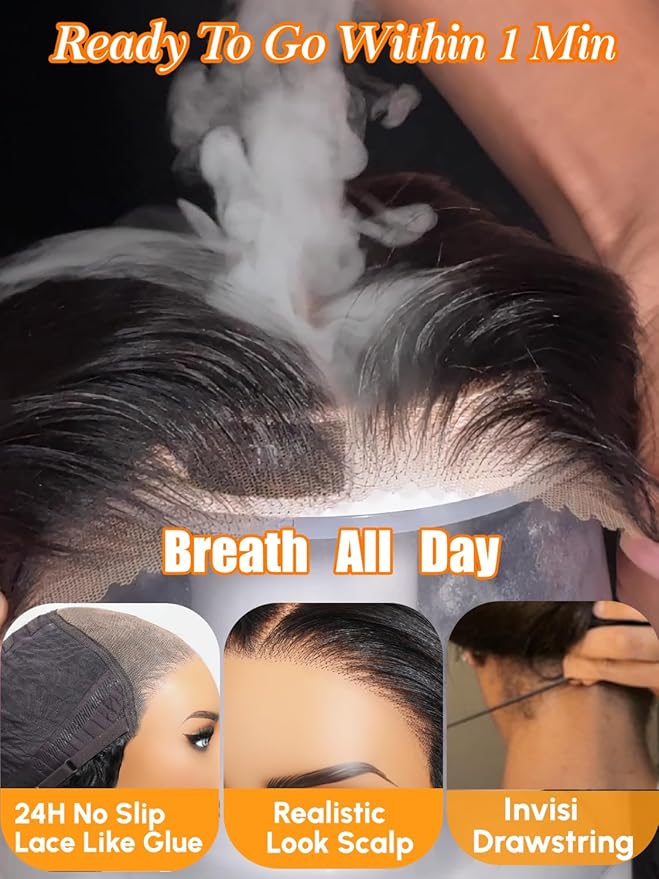 Julia Hair Bye Bye Slip Wig Feathered Layer Side Part Human Hair Wig 200% Density 7X5 Pre Cut Lace Closure Loose Body Wave Wigs Pre Everything Glueless with Secure Silicone Strips Drawstring 20 Inch